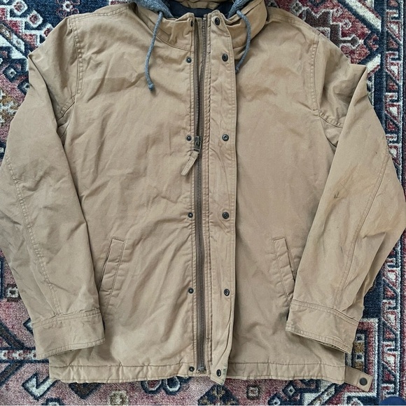 American Eagle Brand Flannel Lined Hooded Jacket Tan L - Picture 4 of 8